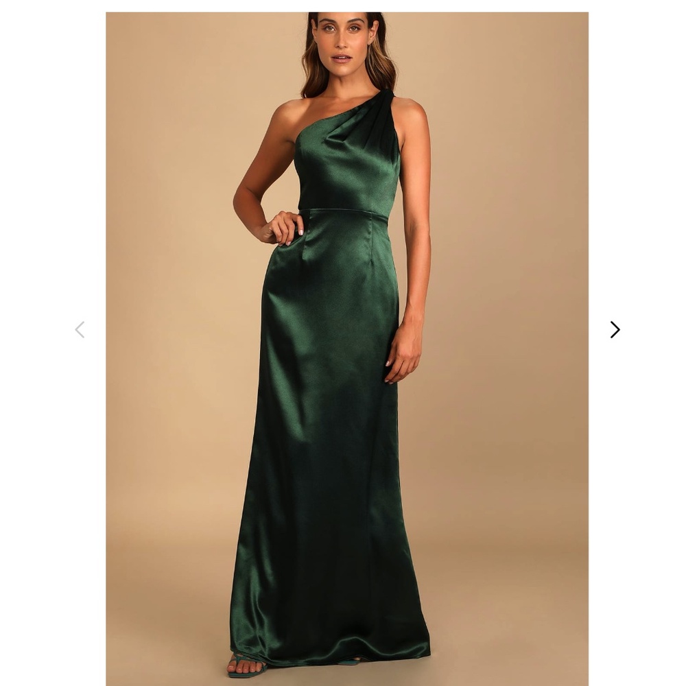 On the Guest List Emerald Green Satin One-Shoulder Maxi Dress